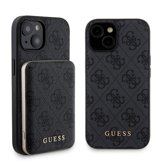 Θήκη MagSafe για Apple iPhone 15, Guess, Powerbank 4G Metal Logo, Μαύρη