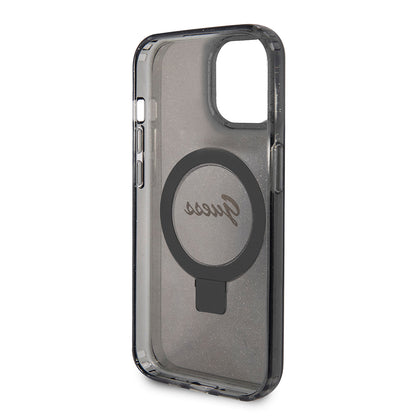 Θήκη MagSafe για Apple iPhone 15, Guess, Ring Stand Script Glitter, Μαύρη