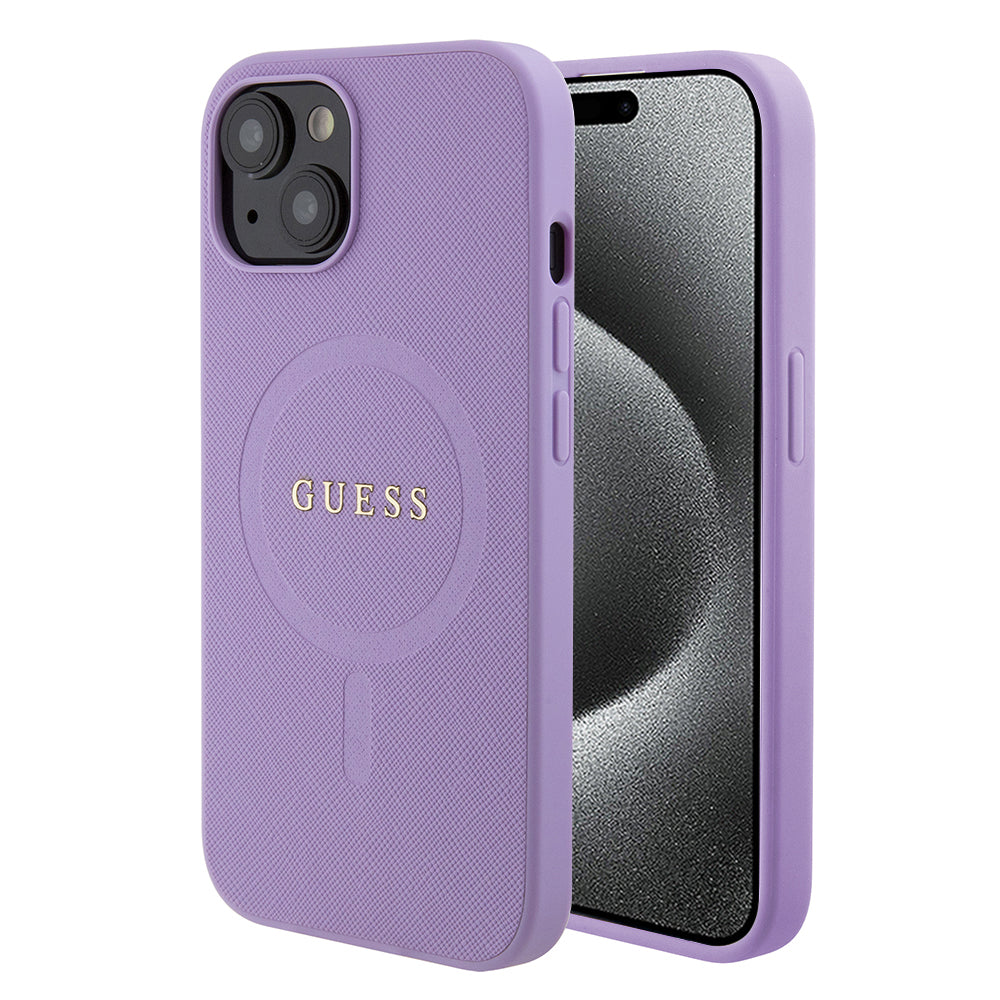 MagSafe Case for Apple iPhone 15, Guess, Saffiano, Purple