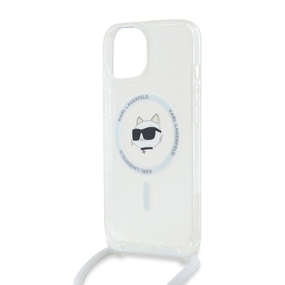 Θήκη MagSafe για Apple iPhone 15, Karl Lagerfeld, IML Crossbody Choupette's Head with Strap, Διάφανη