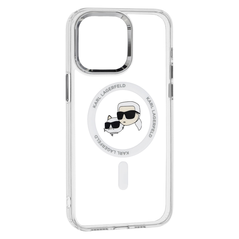 Θήκη MagSafe για Apple iPhone 15, Karl Lagerfeld, IML Metal Karl & Choupette's Heads, Διάφανη