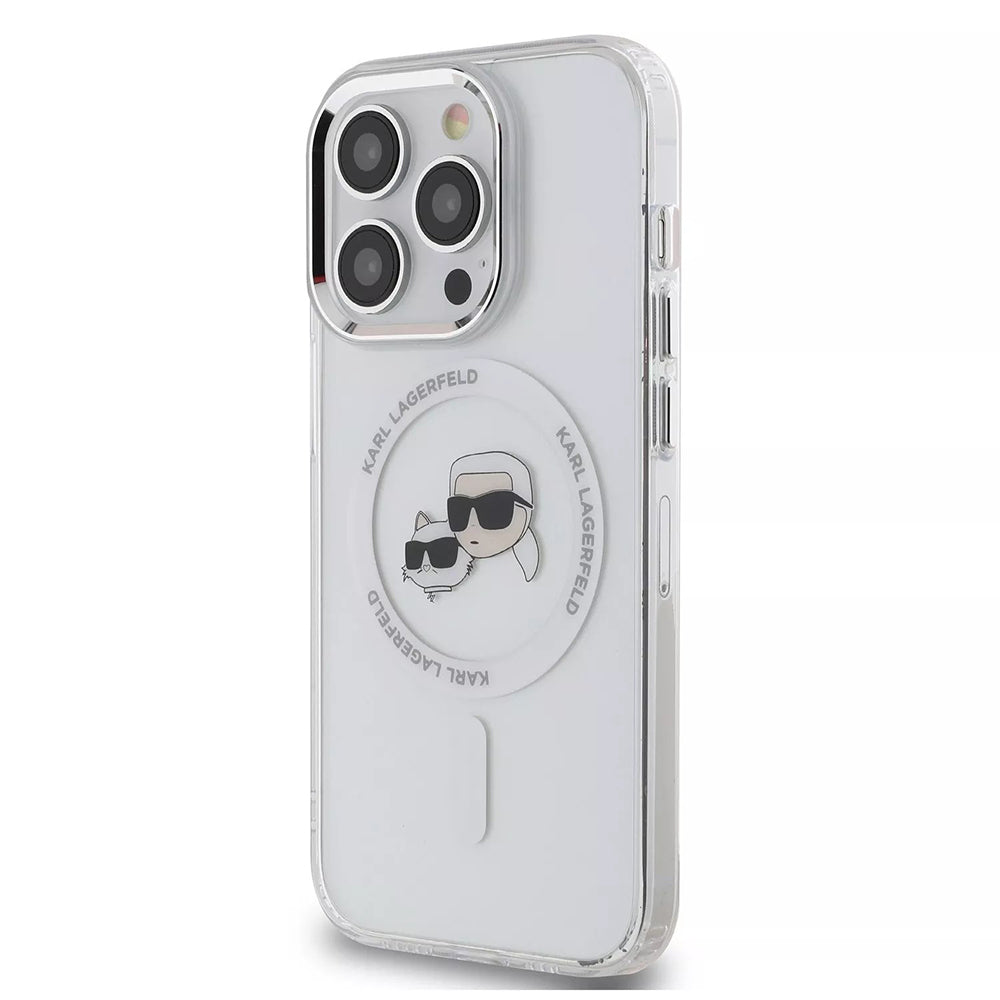 Θήκη MagSafe για Apple iPhone 15, Karl Lagerfeld, IML Metal Karl & Choupette's Heads, Διάφανη