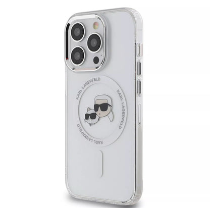 Θήκη MagSafe για Apple iPhone 15, Karl Lagerfeld, IML Metal Karl & Choupette's Heads, Διάφανη