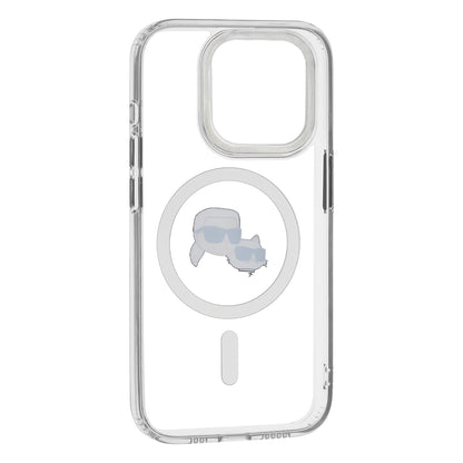 Θήκη MagSafe για Apple iPhone 15, Karl Lagerfeld, IML Metal Karl & Choupette's Heads, Διάφανη