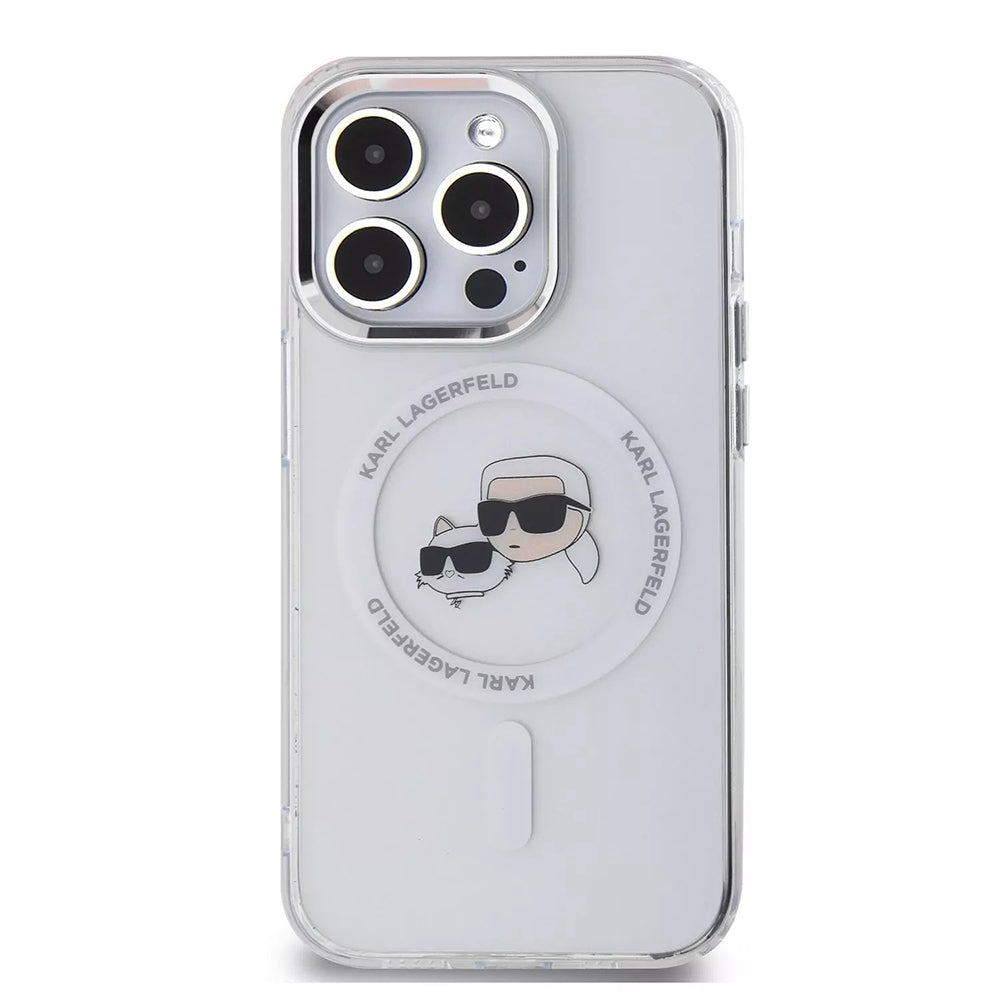 Θήκη MagSafe για Apple iPhone 15, Karl Lagerfeld, IML Metal Karl & Choupette's Heads, Διάφανη