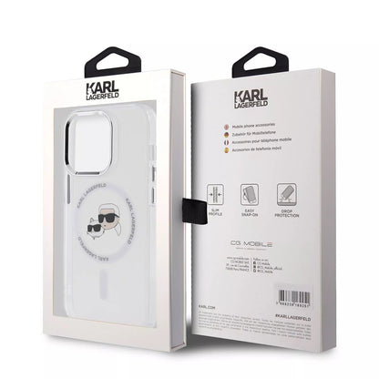 Θήκη MagSafe για Apple iPhone 15, Karl Lagerfeld, IML Metal Karl & Choupette's Heads, Διάφανη