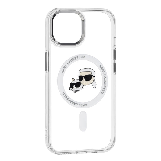 Θήκη MagSafe για Apple iPhone 15, Karl Lagerfeld, IML Metal Karl & Choupette's Heads, Λευκή