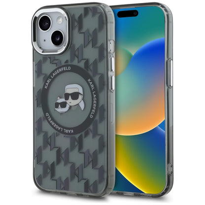 Θήκη MagSafe για Apple iPhone 15, Karl Lagerfeld, IML Monogram Karl & Choupette's Heads, Μαύρη