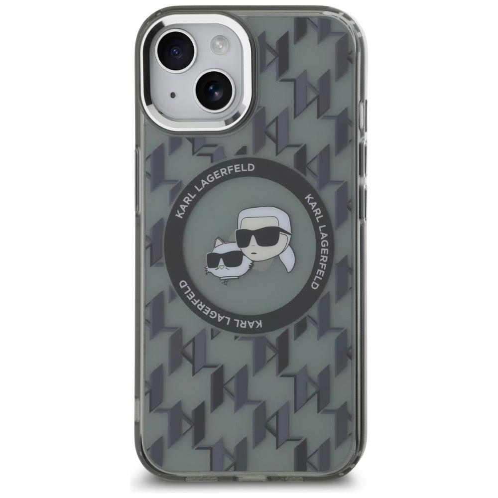 Θήκη MagSafe για Apple iPhone 15, Karl Lagerfeld, IML Monogram Karl & Choupette's Heads, Μαύρη