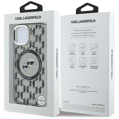 Θήκη MagSafe για Apple iPhone 15, Karl Lagerfeld, IML Monogram Karl & Choupette's Heads, Μαύρη