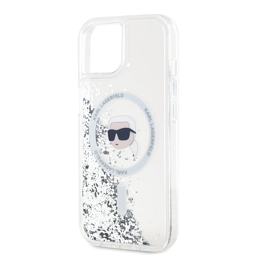 Θήκη MagSafe για Apple iPhone 15, Karl Lagerfeld, Liquid Glitter Karl's Head, Διαφανής