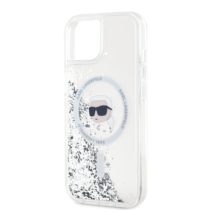 Θήκη MagSafe για Apple iPhone 15, Karl Lagerfeld, Liquid Glitter Karl's Head, Διαφανής