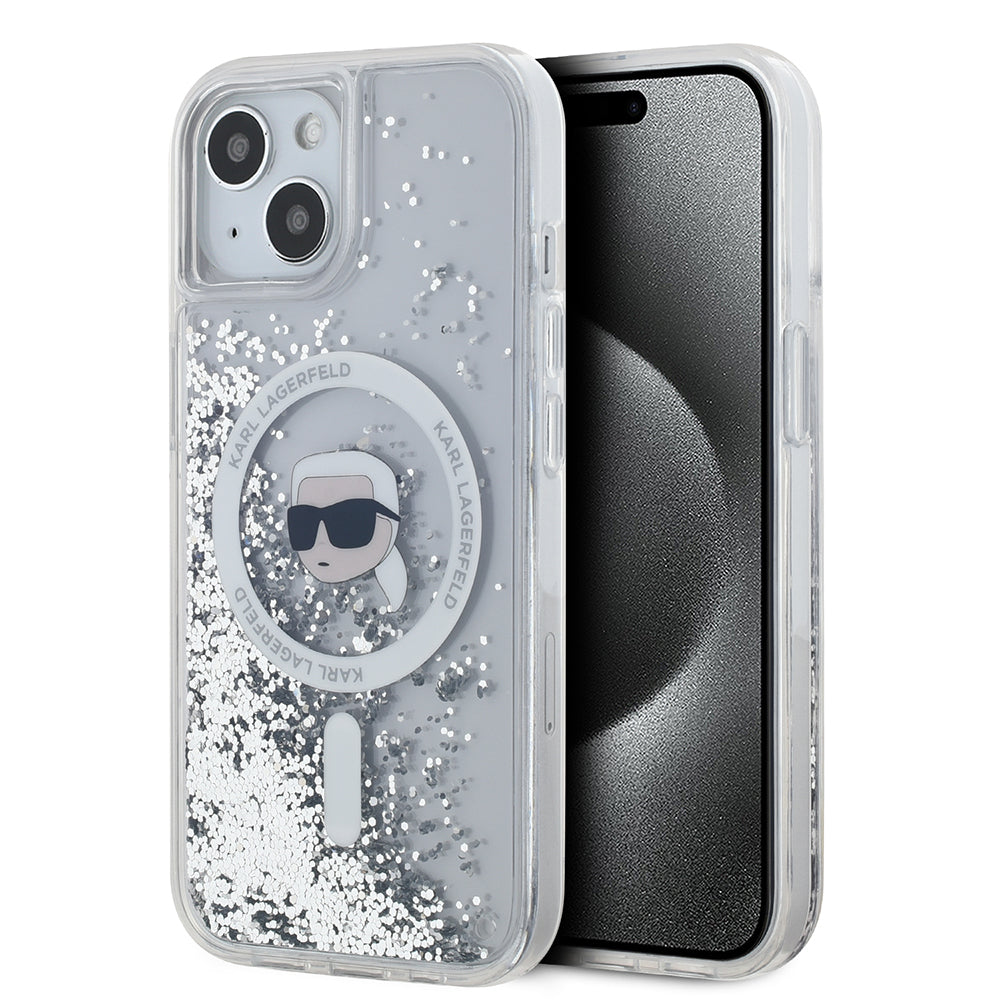 Θήκη MagSafe για Apple iPhone 15, Karl Lagerfeld, Liquid Glitter Karl's Head, Διαφανής