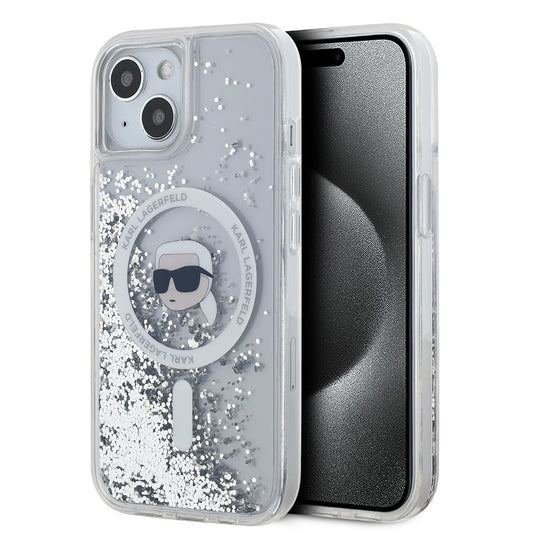 Θήκη MagSafe για Apple iPhone 15, Karl Lagerfeld, Liquid Glitter Karl's Head, Διαφανής