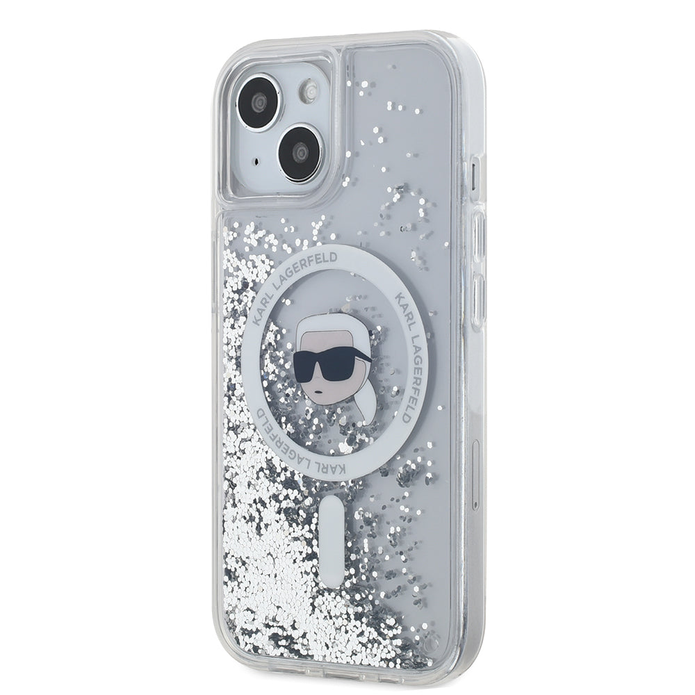 Θήκη MagSafe για Apple iPhone 15, Karl Lagerfeld, Liquid Glitter Karl's Head, Διαφανής