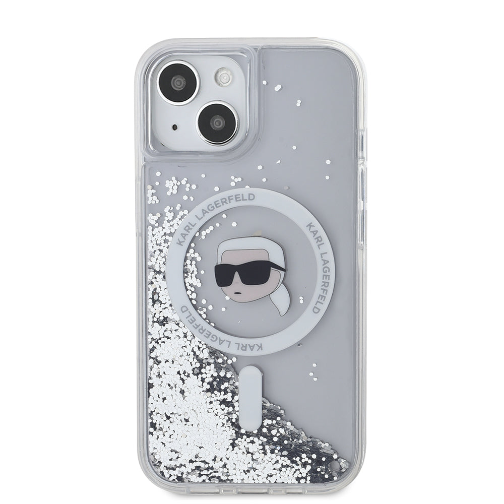 Θήκη MagSafe για Apple iPhone 15, Karl Lagerfeld, Liquid Glitter Karl's Head, Διαφανής