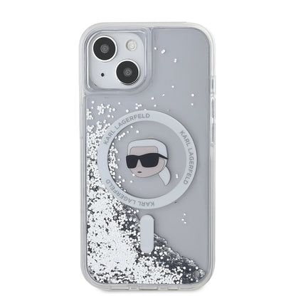 Θήκη MagSafe για Apple iPhone 15, Karl Lagerfeld, Liquid Glitter Karl's Head, Διαφανής
