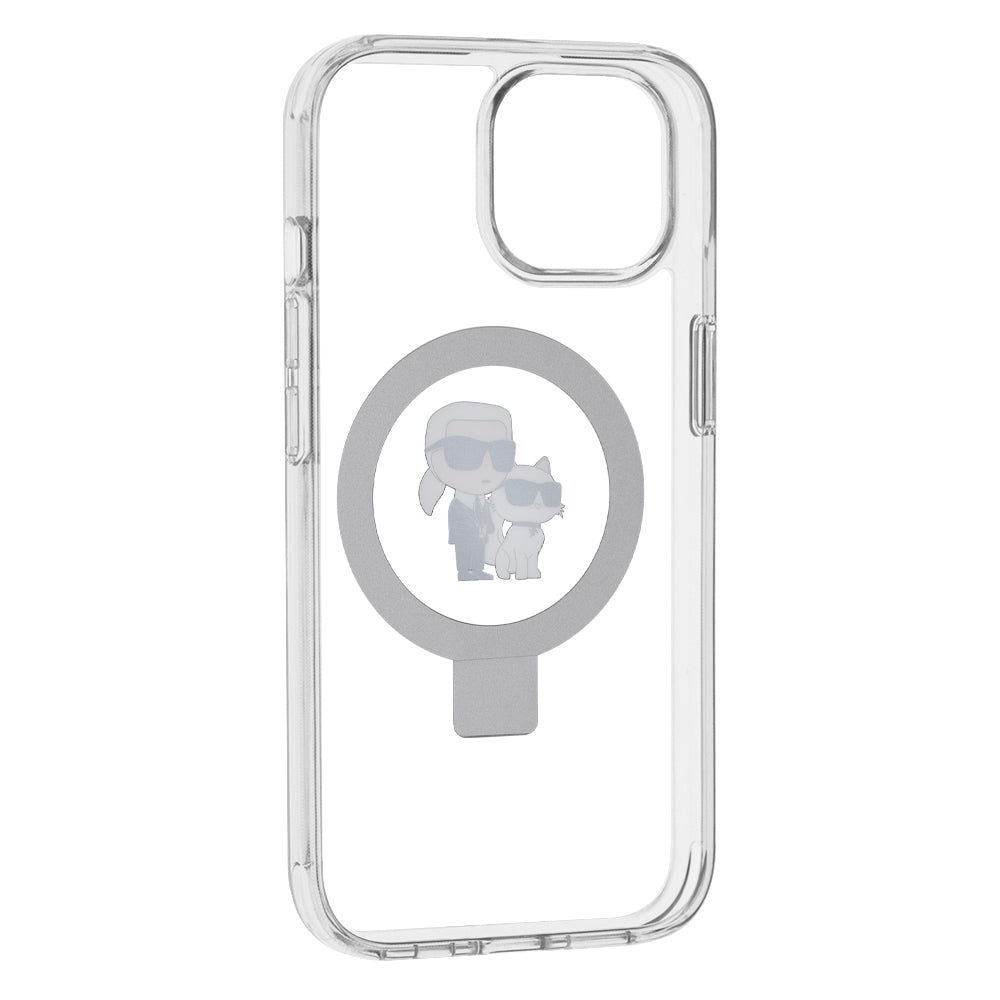 Θήκη MagSafe για Apple iPhone 15, Karl Lagerfeld, Ring Stand Karl & Choupette, Λευκή