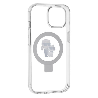 Θήκη MagSafe για Apple iPhone 15, Karl Lagerfeld, Ring Stand Karl & Choupette, Λευκή