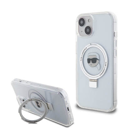 Θήκη MagSafe για Apple iPhone 15, Karl Lagerfeld, Ring Stand Karl's Head, Λευκή