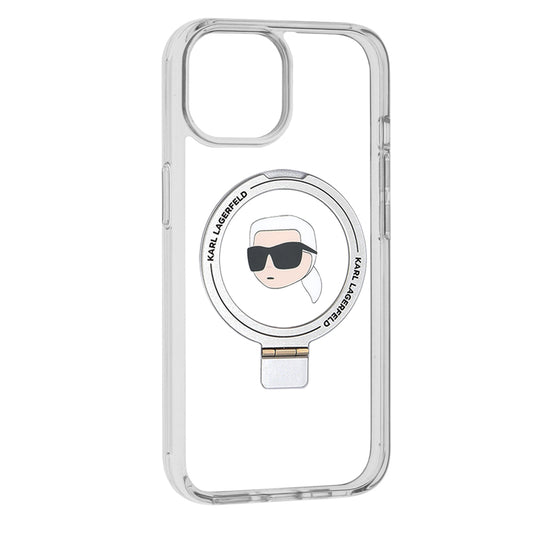 Θήκη MagSafe για Apple iPhone 15, Karl Lagerfeld, Ring Stand Karl's Head, Λευκή