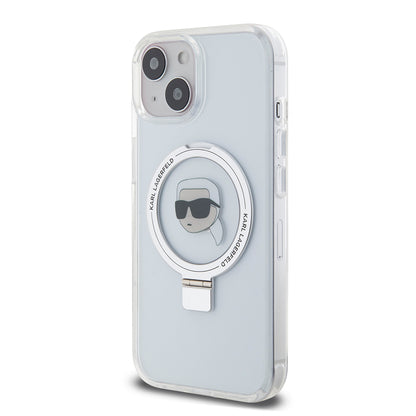 Θήκη MagSafe για Apple iPhone 15, Karl Lagerfeld, Ring Stand Karl's Head, Λευκή