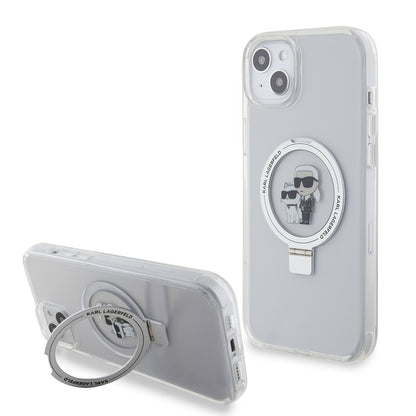 Θήκη MagSafe για Apple iPhone 15 Plus, Karl Lagerfeld, Ringstand Karl and Choupette, Λευκή