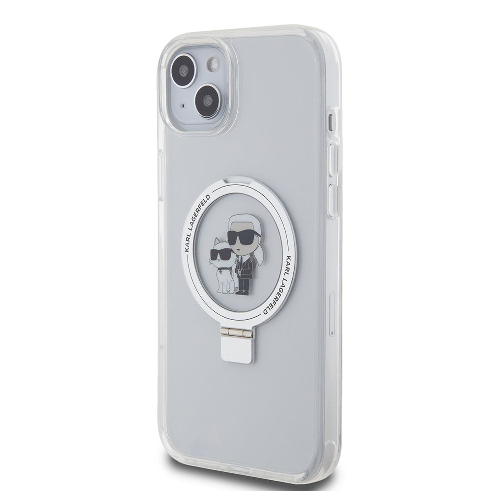 Θήκη MagSafe για Apple iPhone 15 Plus, Karl Lagerfeld, Ringstand Karl and Choupette, Λευκή