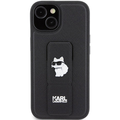 Θήκη MagSafe για Apple iPhone 15, Karl Lagerfeld, Saffiano Gripstand Choupette, Μαύρη