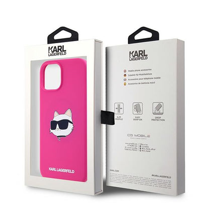 MagSafe Case for Apple iPhone 15, Karl Lagerfeld, Silicone Choupette's Head, Fuchsia