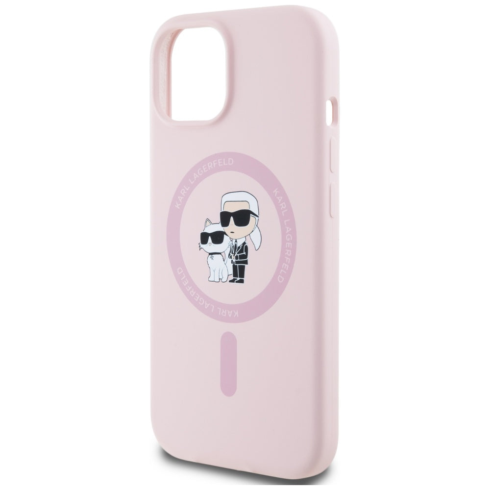 MagSafe Case for Apple iPhone 15, Karl Lagerfeld, Karl & Choupette Silicone, Pink