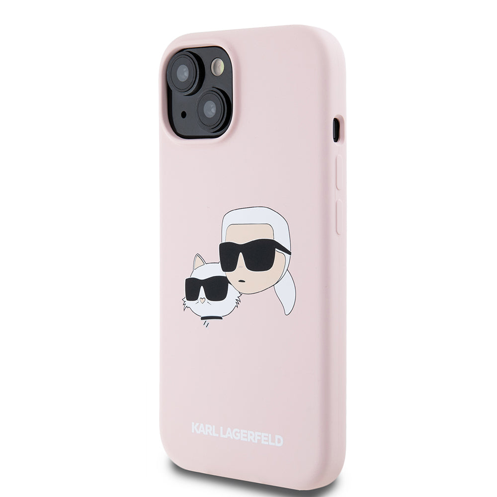 MagSafe Case for Apple iPhone 15, Karl Lagerfeld, Silicone Karl & Choupette's Heads, Pink