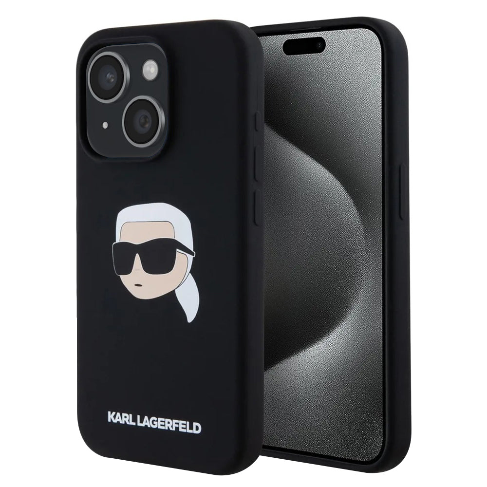 Θήκη MagSafe για Apple iPhone 15, Karl Lagerfeld, Silicone Karl's Head, Μαύρη