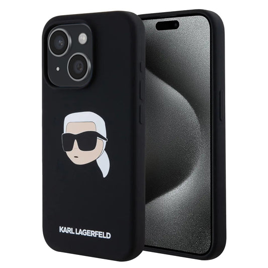 Θήκη MagSafe για Apple iPhone 15, Karl Lagerfeld, Silicone Karl's Head, Μαύρη
