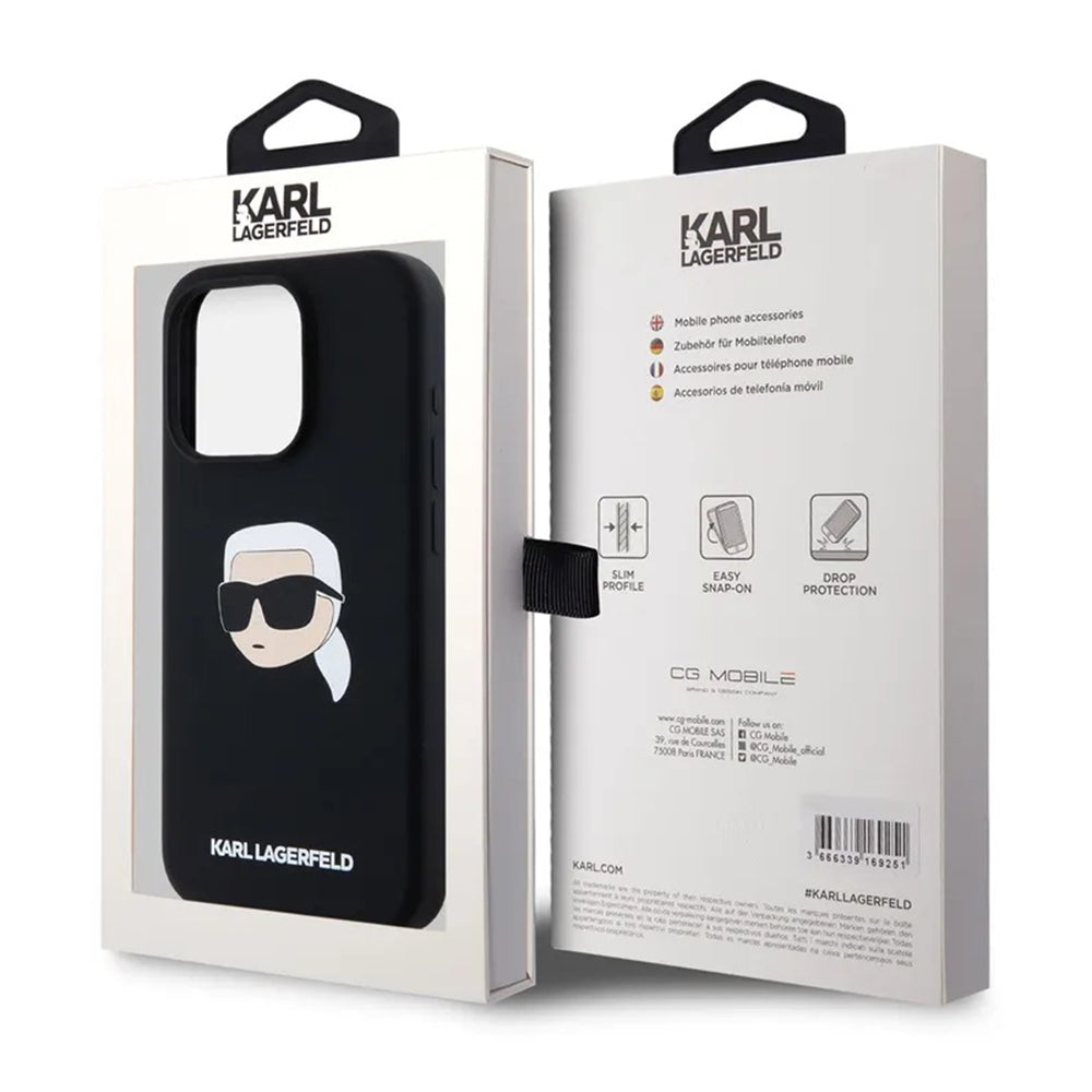 Θήκη MagSafe για Apple iPhone 15, Karl Lagerfeld, Silicone Karl's Head, Μαύρη