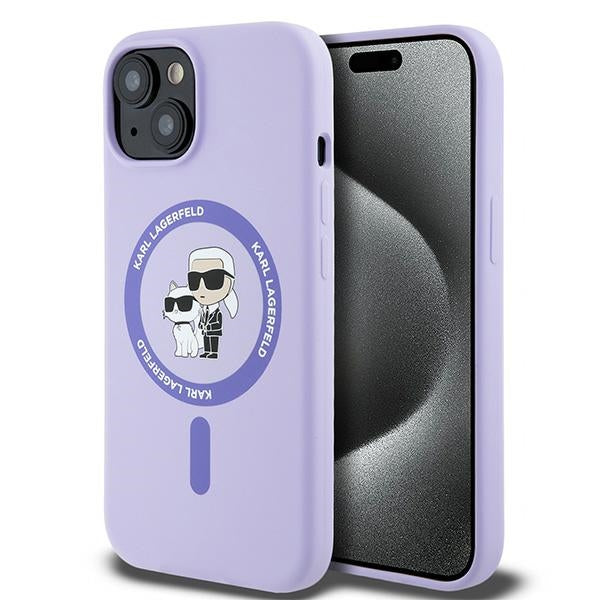 Θήκη MagSafe για Apple iPhone 15, Karl Lagerfeld, Silicone Ring Karl & Choupette, Μοβ