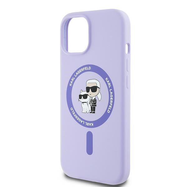 Θήκη MagSafe για Apple iPhone 15, Karl Lagerfeld, Silicone Ring Karl & Choupette, Μοβ