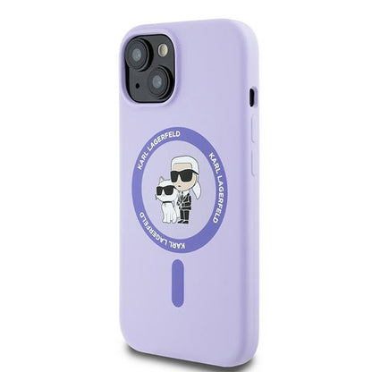Θήκη MagSafe για Apple iPhone 15, Karl Lagerfeld, Silicone Ring Karl & Choupette, Μοβ