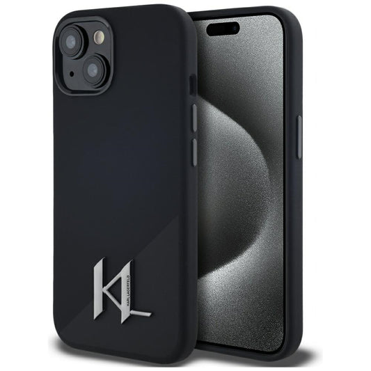 Θήκη MagSafe για Apple iPhone 15, Karl Lagerfeld, Silicone Shadow Metal Initial, Μαύρη