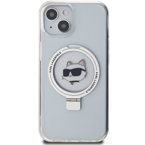 Θήκη MagSafe για Apple iPhone 15 Plus / 14 Plus, Karl Lagerfeld, Ring Stand Choupette's Head, Λευκή