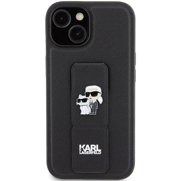 Θήκη MagSafe για Apple iPhone 15 Plus / 14 Plus, Karl Lagerfeld, Saffiano Gripstand Karl & Choupette, Μαύρη