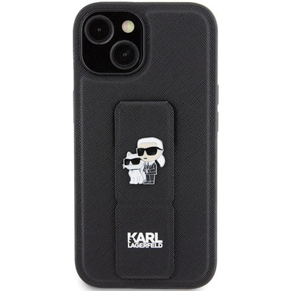 Θήκη MagSafe για Apple iPhone 15 Plus / 14 Plus, Karl Lagerfeld, Saffiano Gripstand Karl & Choupette, Μαύρη