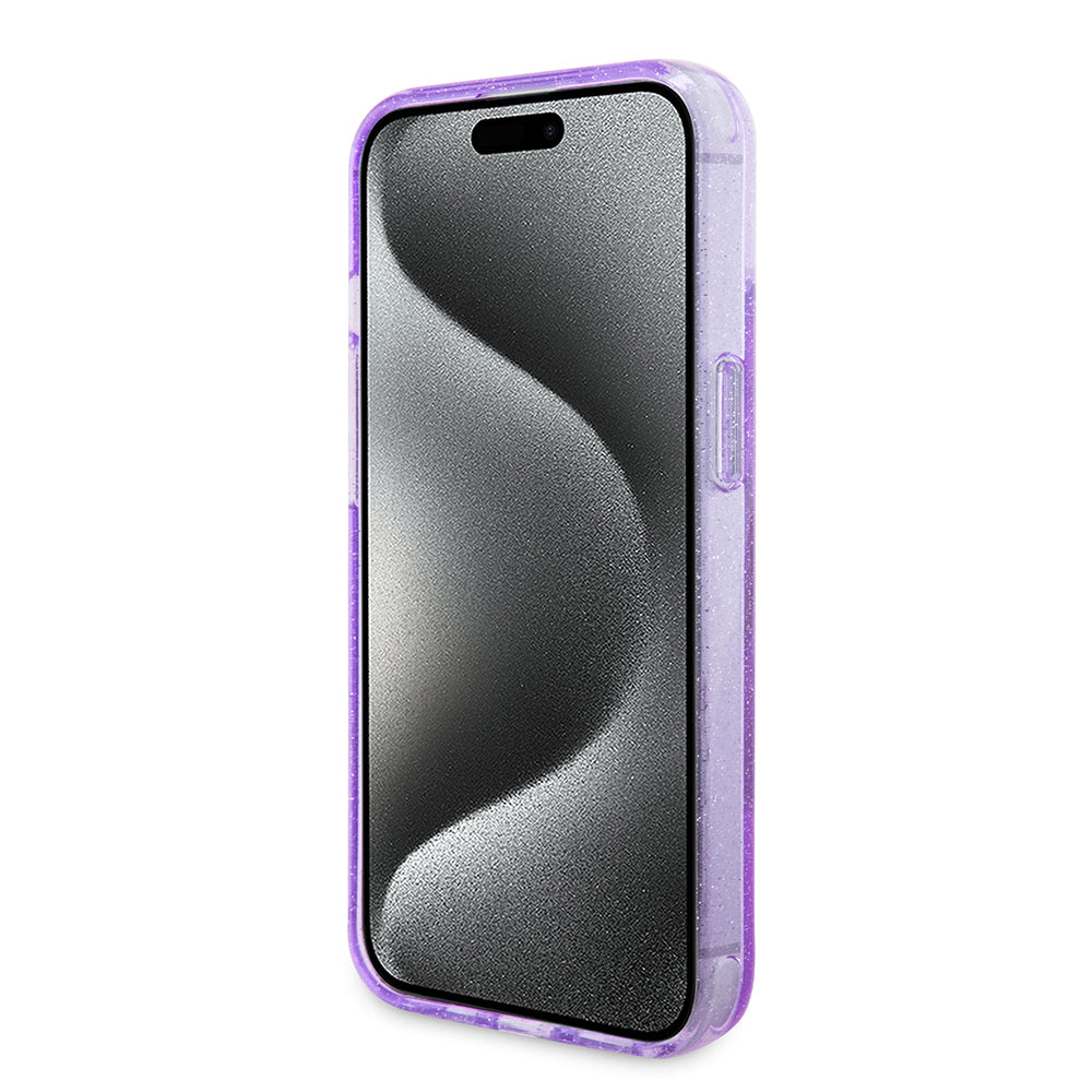 Θήκη MagSafe για Apple iPhone 15 Plus, Guess, Ring Stand Script Glitter, Μωβ