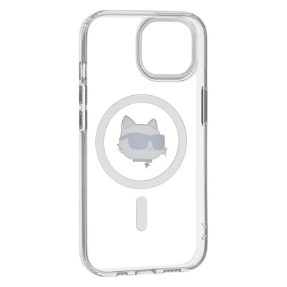MagSafe Case for Apple iPhone 15 Plus, Karl Lagerfeld, IML Metal Choupette's Head, White