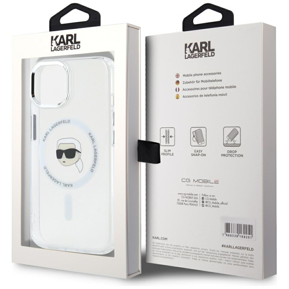 Θήκη MagSafe για Apple iPhone 15 Plus, Karl Lagerfeld, IML Metal Karl's Head, Λευκή