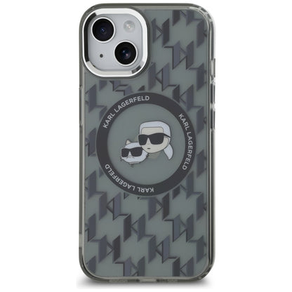 Θήκη MagSafe για Apple iPhone 15 Plus, Karl Lagerfeld, IML Monogram Karl & Choupette's Heads, Μαύρη