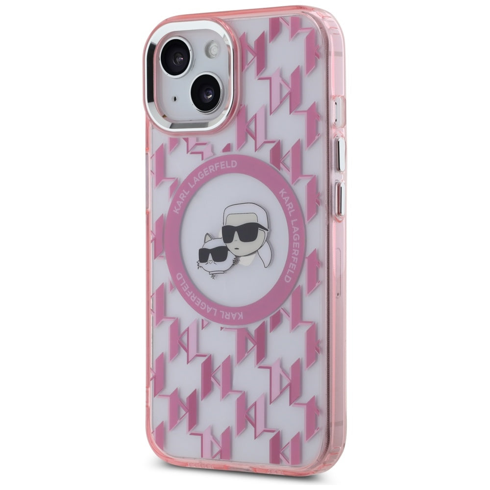 Θήκη MagSafe για Apple iPhone 15 Plus, Karl Lagerfeld, IML Monogram Karl & Choupette's Heads, Ροζ