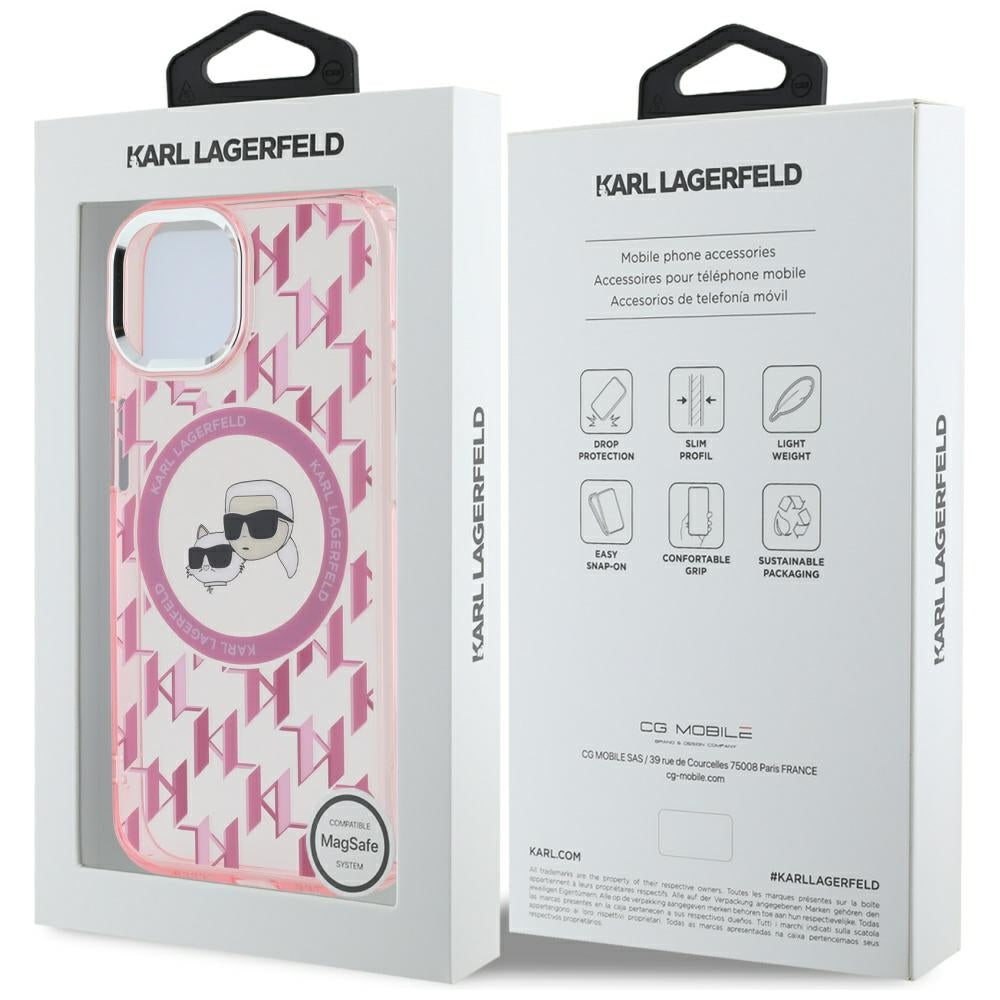 Θήκη MagSafe για Apple iPhone 15 Plus, Karl Lagerfeld, IML Monogram Karl & Choupette's Heads, Ροζ
