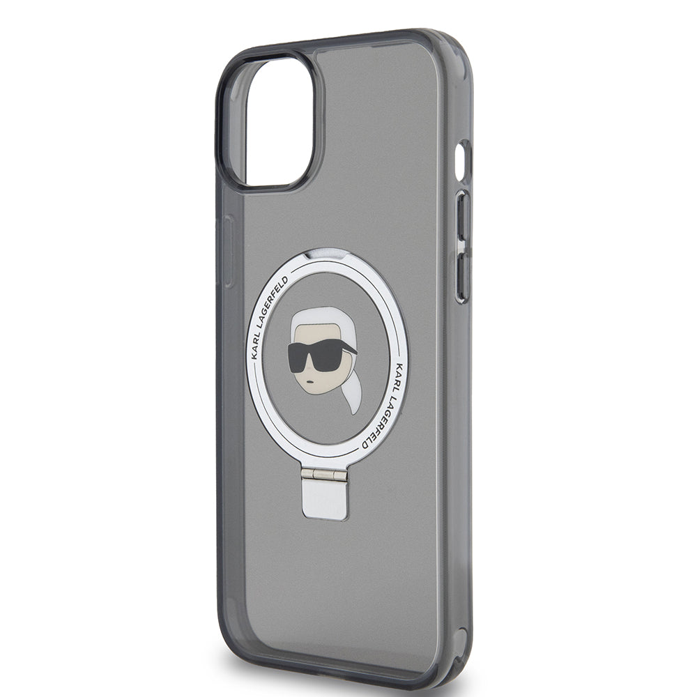 Θήκη MagSafe για Apple iPhone 15 Plus, Karl Lagerfeld, Ring Stand Karl's Head, Μαύρη