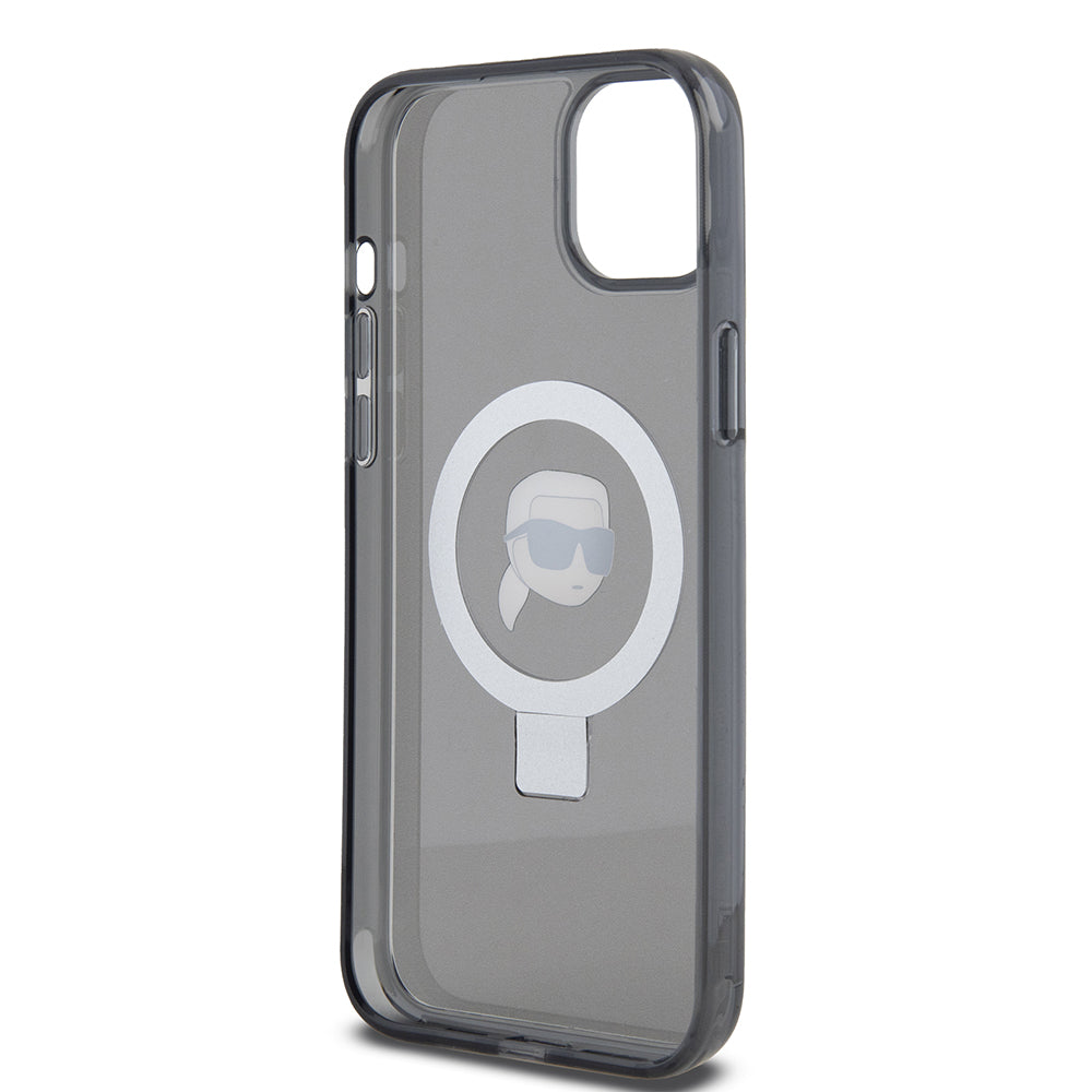 Θήκη MagSafe για Apple iPhone 15 Plus, Karl Lagerfeld, Ring Stand Karl's Head, Μαύρη